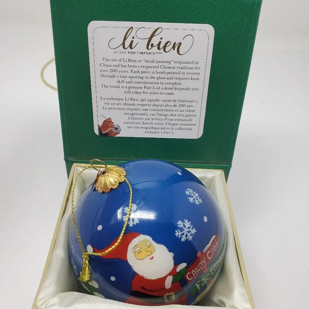 Pier 1 Li bien Reverse Painted 2018 Santa in Car Glass Christmas Ornament w/Box